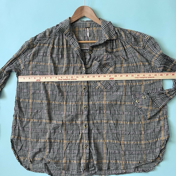 Women's Free People Plaid Gauzy Cotton Oversized Button Up Shirt Boho Small S - Picture 5 of 15